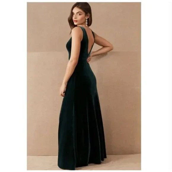 BHLDN Jenny Yoo Logan Velvet Maxi Dress Emerald 4 10, 12 NEW - Picture 2 of 5